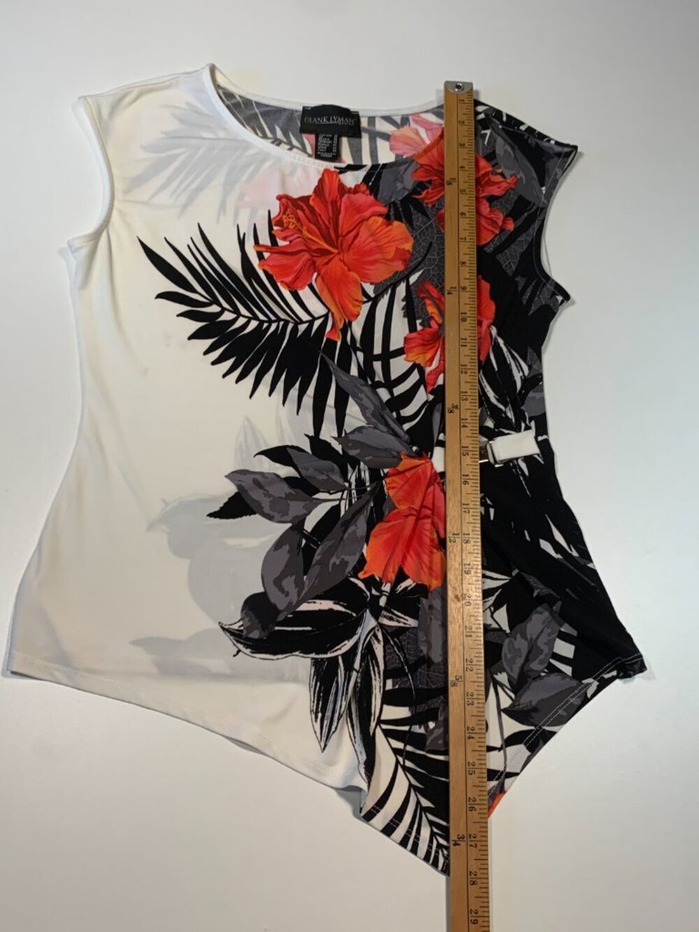 Frank Lyman Floral Asymmetrical Top Size 12 Tropical Print Blouse Canada - Picture 3 of 7
